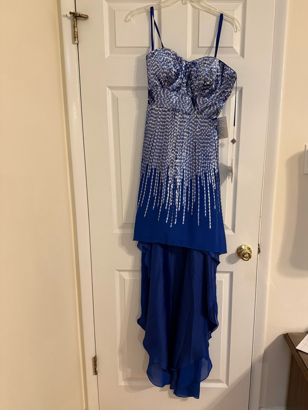 Strapless Royal Blue High-Low Evening Dress Sequined with Shall